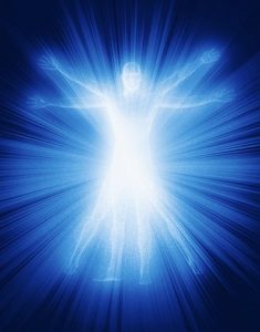 Figure awash with light